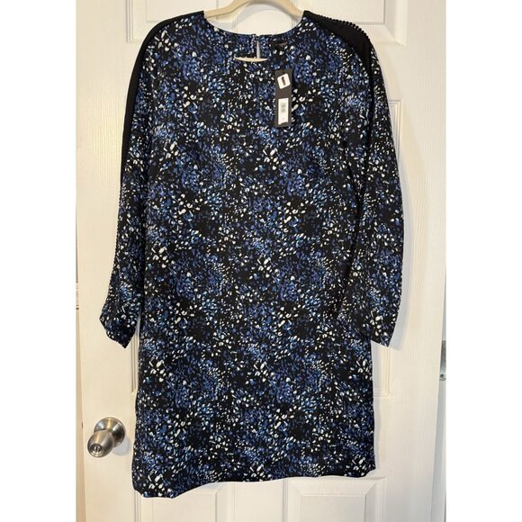 Banana Republic Pom Pom Shift Dress 10 Blue Black Colorful Relaxed Fit NEW $164 - Picture 10 of 12